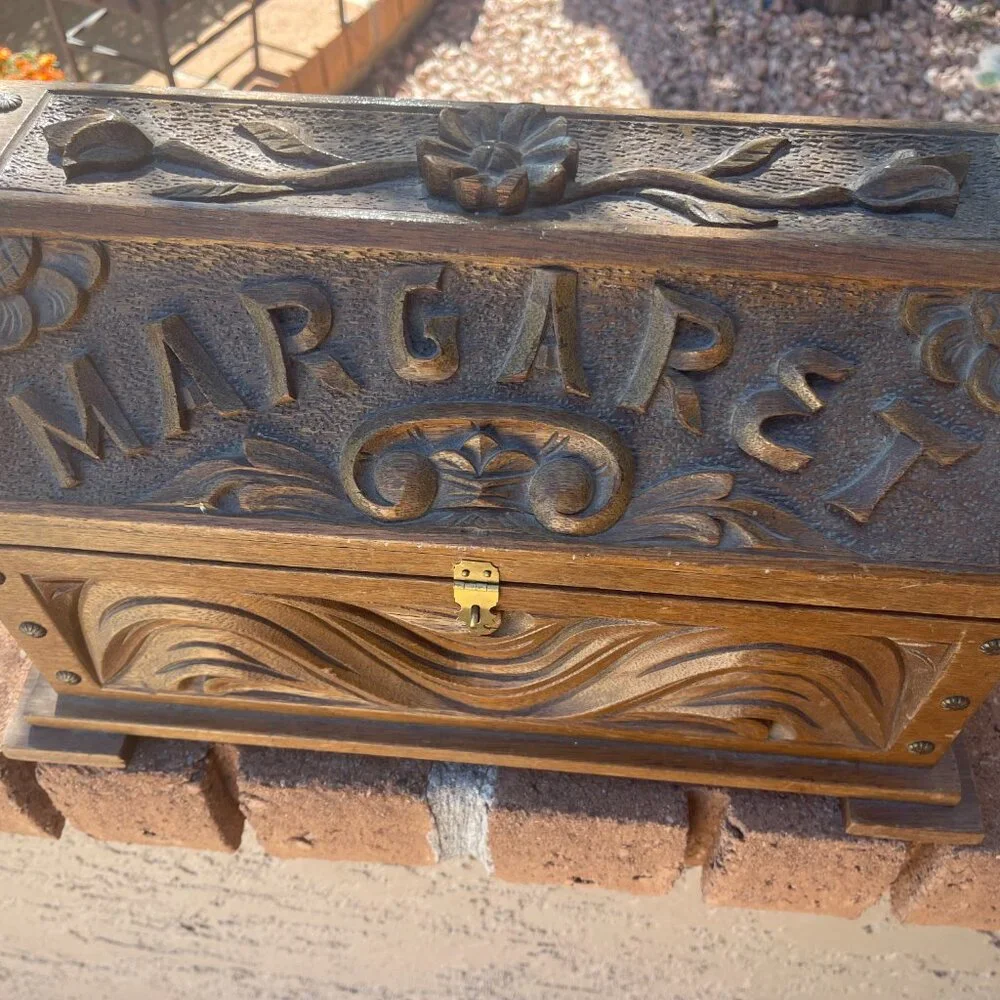 Folk Art New Mexico Hand Carved Wood Chest ca. 1950
